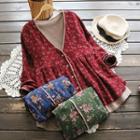 Long-sleeve Floral V-neck Top
