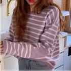 Elbow Patch Striped Sweater Purple - One Size
