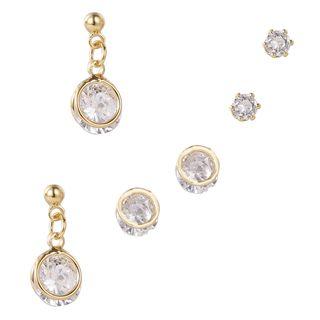 3-pair Set: Rhinestone Earring (assorted Designs) 3 Pair Set - Rhinestone Earring - One Size