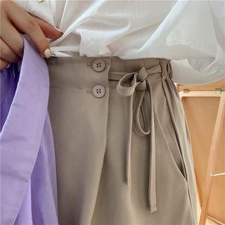 High-waist Lace-up Plain Shorts