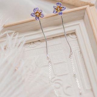 Flower Drop Earring 1 Pair - Purple Flower - Silver - One Size