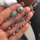 Set Of 6 : Turquoise Alloy Earring (assorted Designs) 6 Pcs - Silver - One Size