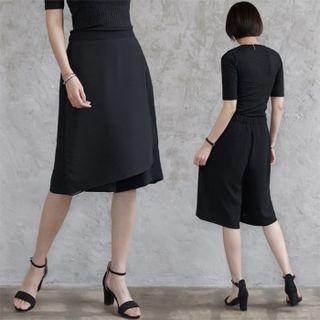 Band-waist Chiffon Wrap-front Shorts Black - One Size
