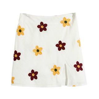 Mini Flower Embroidered A-line Skirt