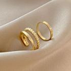 Set Of 2: Polished Alloy Ring + Layered Alloy Open Ring J545 - Set Of 2 Pairs - Gold - One Size