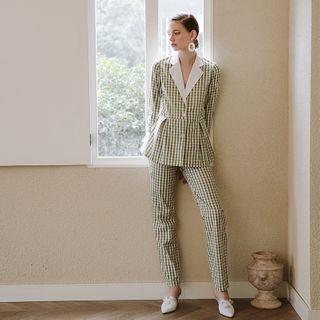 Bell-sleeve Plaid Blazer / Dress Pants / Set