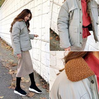 Fleece-collar Multi-pocket Padded Jacket