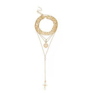 Rhinestone Pendant Layered Choker Necklace 0120 - Gold - One Size
