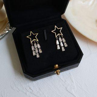 925 Sterling Silver Star Rhinestone Fringed Earring 1 Pair - One Size