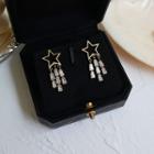 925 Sterling Silver Star Rhinestone Fringed Earring 1 Pair - One Size