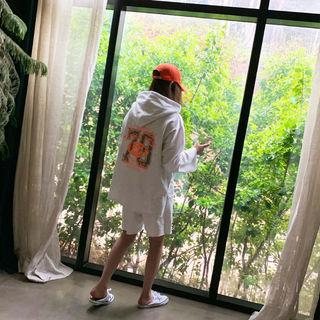 Lettered Hoodie & Shorts Lounge Set Melange White - One Size
