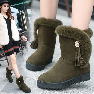 Faux-fur Trim Hidden Wedge Short Boots