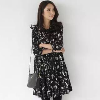 Pintuck Printed Chiffon Dress