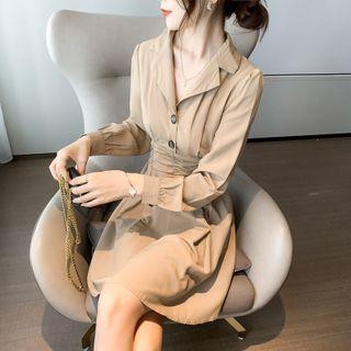 Long-sleeve Collar A-line Shirt Dress