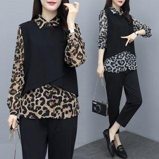 Long-sleeve Paneled Leopard Print Shirt