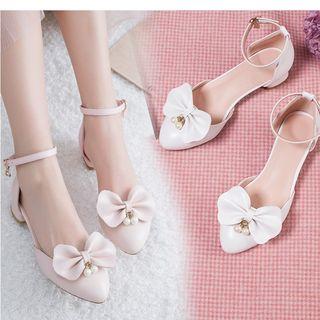 Bow Accent Block Heel Ankle Strap Sandals