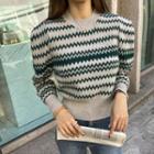 Puff-shoulder Chevron Sweater