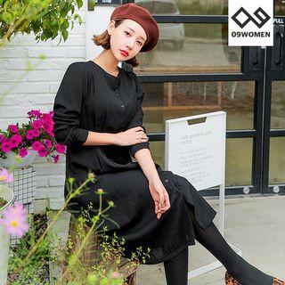 Plus Size Button-trough Collarless Midi Shirtdress