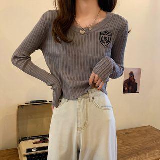 Embroidered Ribbed Knit Top