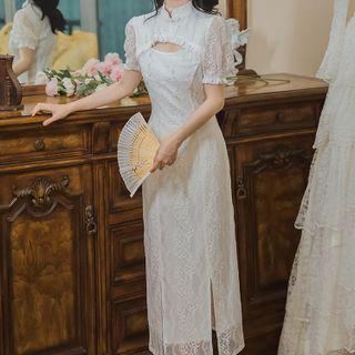 Short-sleeve Lace Cut-out Qipao