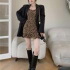 Long-sleeve Leopard Print Mini Dress / Plain Blazer