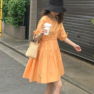 Drawstring Waist Short Sleeve Mini Dress
