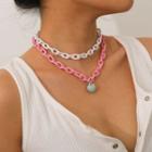Acrylic Heart Pendant Layered Necklace 1 Pc - 0770 - White Gold - One Size