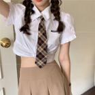 Cropped Plain Shirt / High-waist Pleated Skirt / Blazer