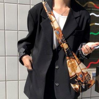 Button Blazer / Loose-fit Wide-leg Shorts