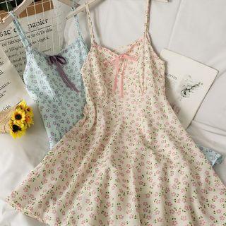 Sleeveless Ribbon-accent Floral Midi Dress
