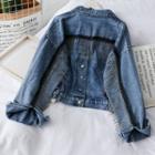 Fringed-back Denim Loose Jacket Blue - One Size