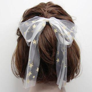 Star Print Mesh Bow Hair Tie