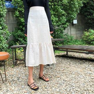 Ruffle-hem Eyelet-lace Maxi Skirt