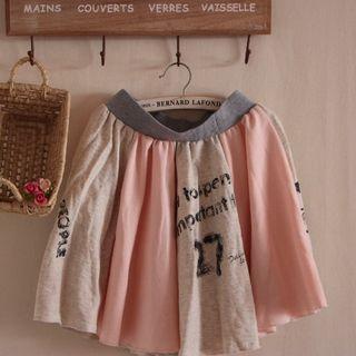 Lettering Color Block A-line Skirt