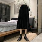 Ruffled Hem Velvet Midi A-line Skirt