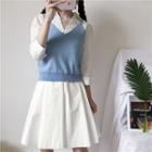 Long-sleeve A-line Dress / Knit Vest