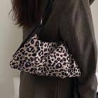 Leopard Print Nylon Shoulder Bag Brown - One Size