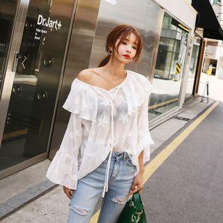 Capelet Ruffle-cuff Sheer Top