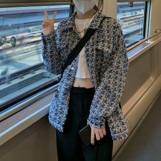 Tweed Button Jacket Grayish Blue - One Size