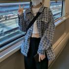 Tweed Button Jacket Grayish Blue - One Size