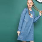 Applique Long-sleeve Denim Dress