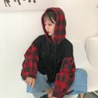 Plaid Loose-fit Hooded Pullover