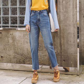 High Waist Washed Straight Cut Jeans