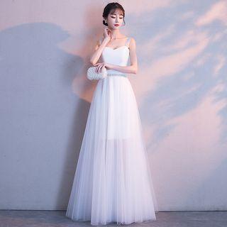 Lettering Strappy Evening Gown