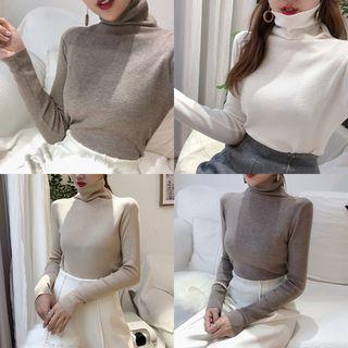 High-neck Plain Knit Top
