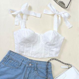 Tie-shoulder Embroidered Corset Top