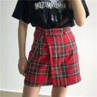 High-waist Plaid Skirt With Chain