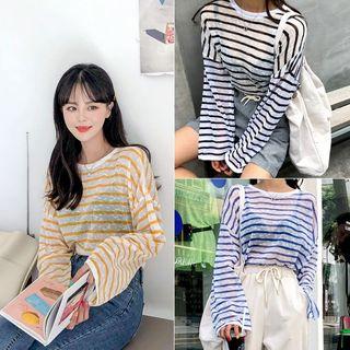 See-through Boxy Stripe Knit Top