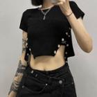 Short Sleeve Side-button Cropped T-shirt Black - One Size