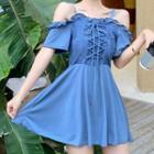 Cold-shoulder Lace-up Swim Dress